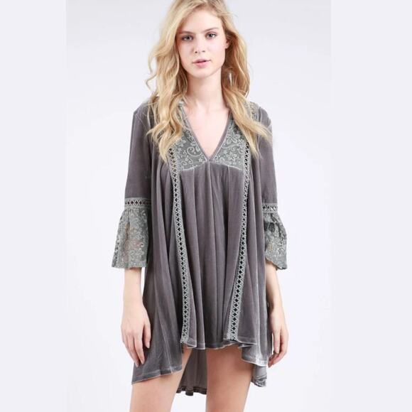 POL Velvet Lace Babydoll Dress | Cottagecore, Tunic, Mini, Bell Sleeves, M, NWOT - Picture 1 of 5